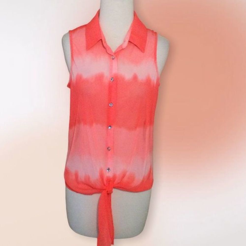 Inc International Concepts Tie Dye Front Tie Semi Sheer Blouse Size M